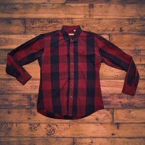 Burberry Brit Plaid Button Up Long Sleeve Shirt Red Size L